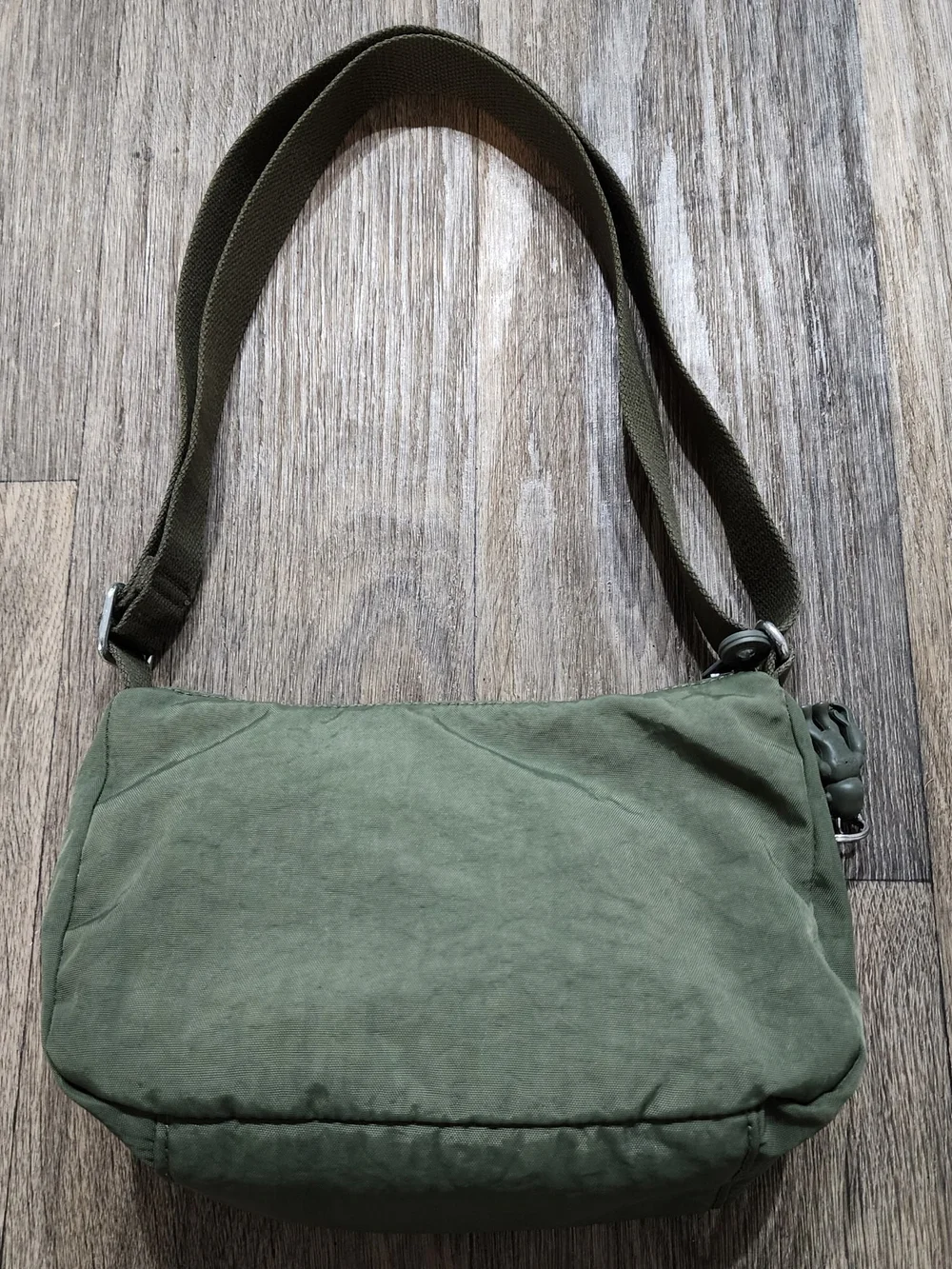 Kipling Olive Green Y2K Nylon Shoulder Bag w/ Monkey Charm